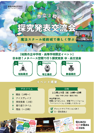 メタバース空間で行う 市立3校・中学校探究発表交流会