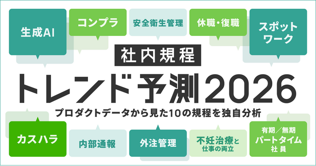 【社内ルール（規程）トレンド予測2026】来年普及が見込まれる10の規程を発表！社内規程DX「KiteRa Biz」プロダクトデータを独自分析。生成AI、カスハラ、スポットワーク関連規程の普及が加速か