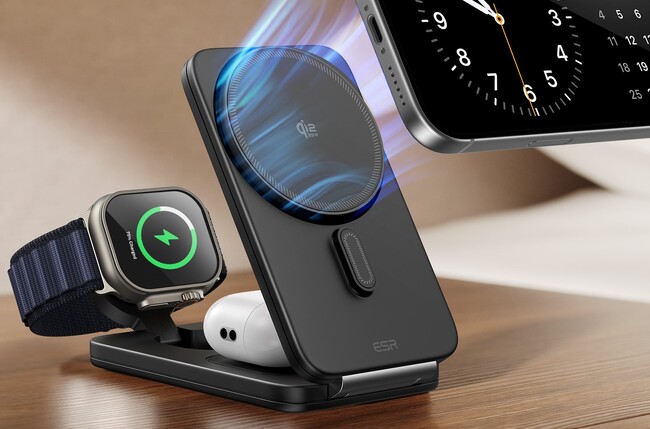 ESR、Qi2 25W認証の超急速ワイヤレス充電&折りたたんでコンパクトに持ち運べる『3in1充電ステーション』発売