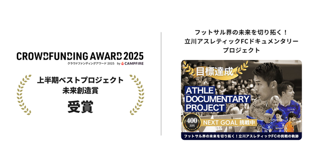 『クラウドファンディングアワード2025』【上半期ベストプロジェクト／スポーツ部門・未来創造賞】を受賞！