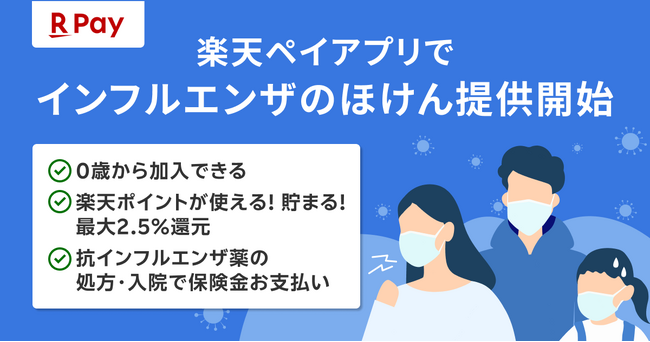 楽天ペイメントと楽天少額短期保険、「楽天ペイ」アプリで「インフルエンザのほけん」を提供開始