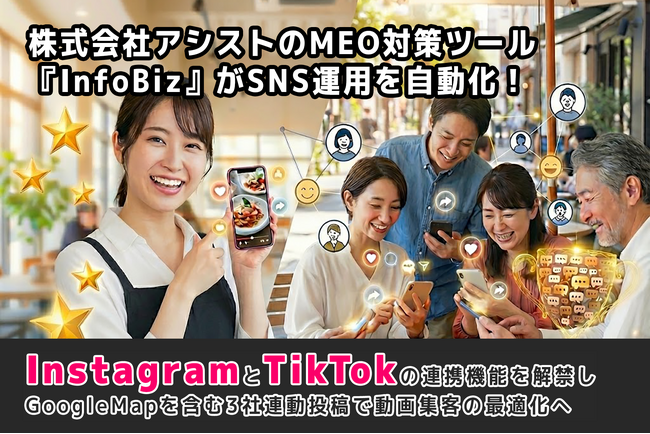 株式会社アシストのMEO対策ツール『InfoBiz』がSNS運用を自動化！InstagramとTikTokの連携機能を解禁しGoogleビジネスプロフィールを含む3社連動投稿で動画集客の最適化へ