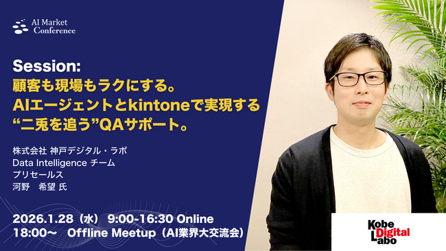 【登壇情報】神戸デジタル・ラボ社による「顧客も現場もラクにする。AIエージェントとkintoneで実現する“二兎を追う”QAサポート。」｜1.28｜AI Market Conference 2026