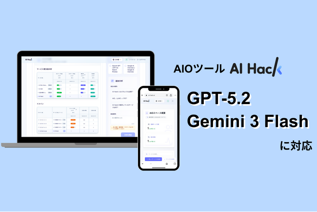 AI Hack提供のAIO分析ツール「AI Hack」が最新AIモデル「GPT-5.2」「Gemini 3 Flash」に対応