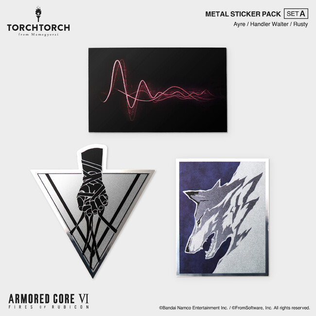 『ARMORED CORE VI FIRES OF RUBICON』メタルステッカー（全36種）をTORCH TORCHと有限会社エイコー印刷が共同製作、12月19日より販売開始。