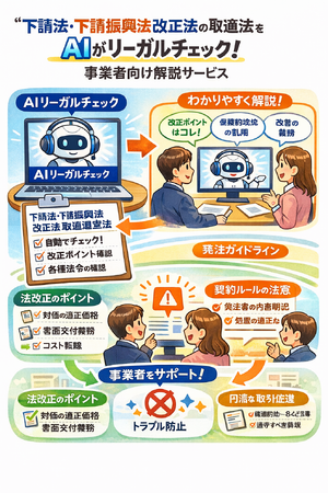 Legal AI - 下請法が消滅し「取適法」へ。振込手数料の天引きや手形払いをAIが即座に違法判定する新サービス開始。知らなかったでは済まされない、AIリーガルチェックで取引リスクを総点検