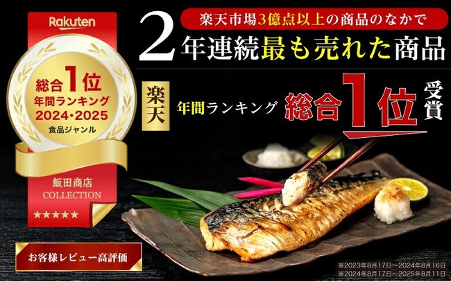 飯田商店の「無塩 訳あり骨取りさば」楽天ランキング2年連続第1位を獲得！