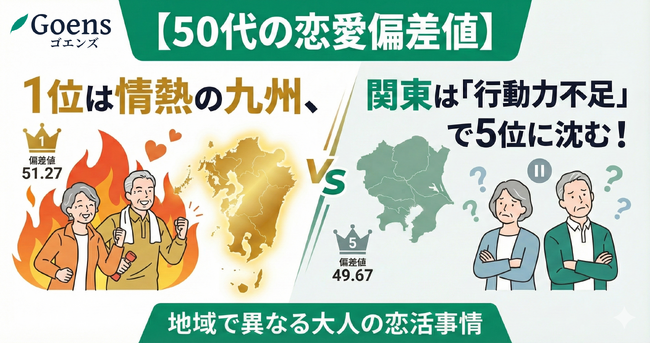 【50代の恋愛偏差値】1位は情熱の九州、関東は「行動力不足」で5位に沈む！地域で異なる大人の恋活事情
