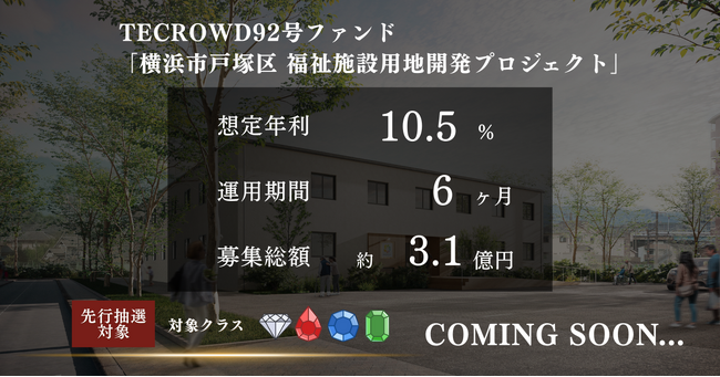 【想定年利10.5%】国内キャピタルゲイン型ファンド「横浜市戸塚区　福祉施設用地開発プロジェクト」に投資するTECROWD92号ファンドの先行情報を公開