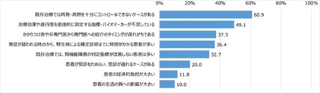 IgA腎症の診療：医師は、再燃／再発の制御に懸念を持ち、新薬に望むこととして「臨床的寛解」を最も重視