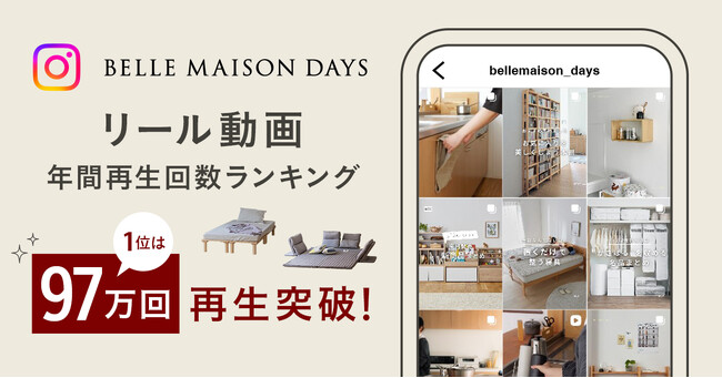 ベルメゾンのインテリアブランド「BELLE MAISON DAYS」公式Instagramリール動画の年間再生回数ランキングTOP5を発表