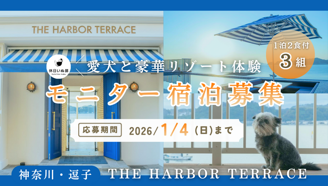 【休日いぬ部×THE HARBOR TERRACE 特別企画】無料モニター宿泊キャンペーンを開催！合計3組の愛犬家をご招待