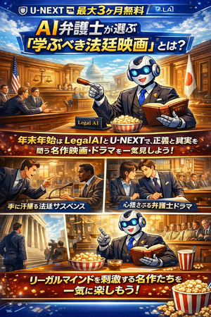 【U-NEXT 最大3ヶ月無料】AI弁護士が選ぶ「学ぶべき法廷映画」とは？年末年始はLegal AIとU-NEXTで、正義と真実を問う名作映画・ドラマを一気見しよう！