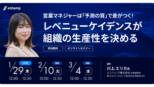 【無料ウェビナー】営業マネジャーは「予測の質」で差がつく！レベニューケイデンスが組織の生産性を決めるを、1月29日、2月10日、3月4日に開催