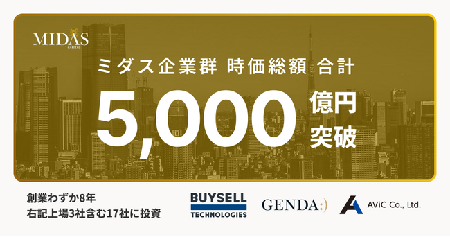 ミダス企業群時価総額5,000億円突破ならびにミダスキャピタルWEBサイトリニューアルのお知らせ