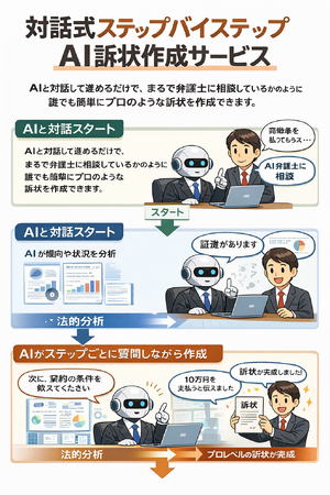 Legal AI - AIが弁護士のようにヒアリングし、素人でも完璧な訴状を作成できる「対話式AI訴状作成」サービス開始[無料] AI裁判と合わせて判決予想も。