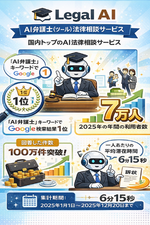 【大台突破】Legal AI - AI弁護士の年間回答数が100万件を突破！検索順位1位の信頼と圧倒的な処理能力で法律相談を変革