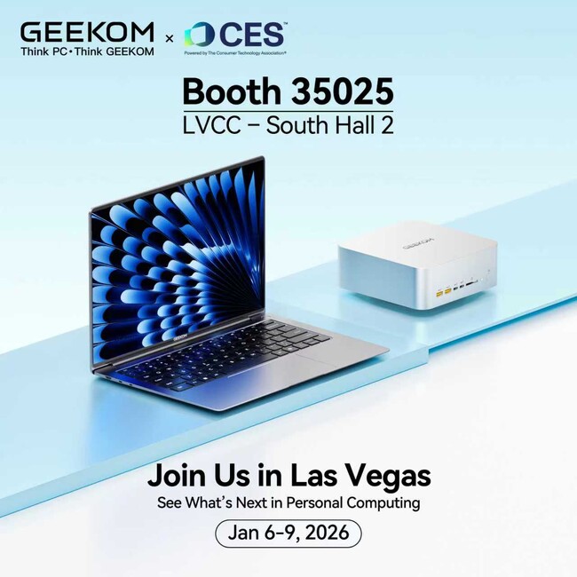 GEEKOM、高性能ミニPCと初のプレミアム・ノートPCを携えてCES 2026に再登場