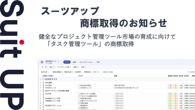 AIタスク管理・プロジェクト管理ツール「スーツアップ」、商標取得(タスク管理ツール)のお知らせ