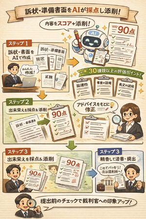 【AIが訴状を採点】AIがあなたの作成した法的書面を「100点満点」で採点＆添削するLegal AIの新サービス提供開始[無料]