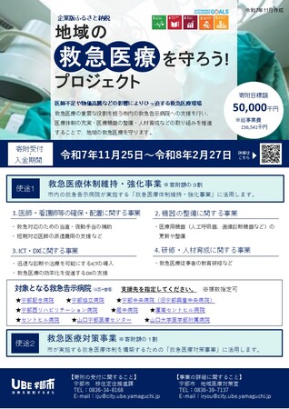【山口県宇部市】企業版ふるさと納税を活用して「地域の救急医療を守ろう！プロジェクト」を応援してください!!