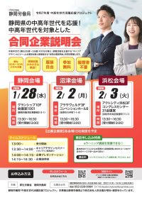 「静岡労働局主催　中高年世代を対象とした合同企業説明会」静岡県内3会場で開催！！