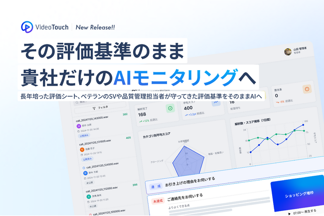 VideoTouch、コンタクトセンター向け「AIモニタリング」を正式リリース。「評価」で終わらせず、人を育てる教育DXを実現