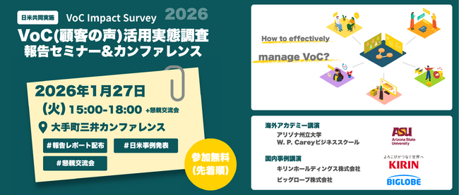 【2026年1月27日(火)大手町三井カンファレンス開催】2026年最新調査『VoC（顧客の声）活用実態調査』報告セミナー＆カンファレンス開催決定。先着にて申込み受付を開始