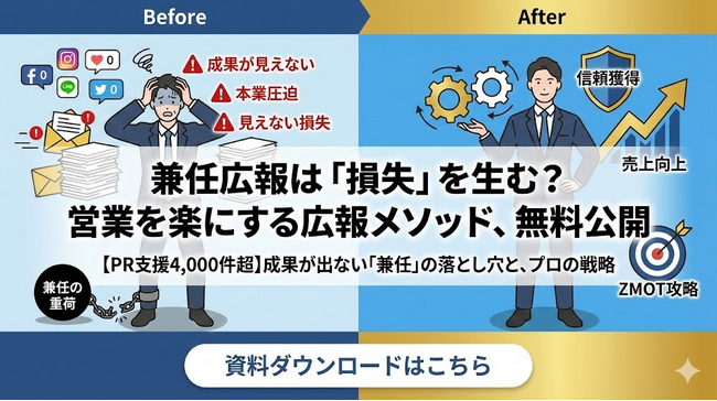 【PR支援実績4,000件超】「営業しながら広報」が最も損失を生む？兼任担当者のための「営業を楽にする広報」メソッド資料を無料公開