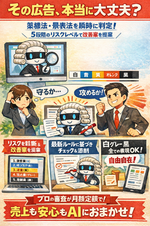Legal AI - 薬機法・景表法を瞬時に判定。その広告、本当に大丈夫？5段階のリスクレベルで改善案を提示する「AIリーガルチェックサービス」提供開始