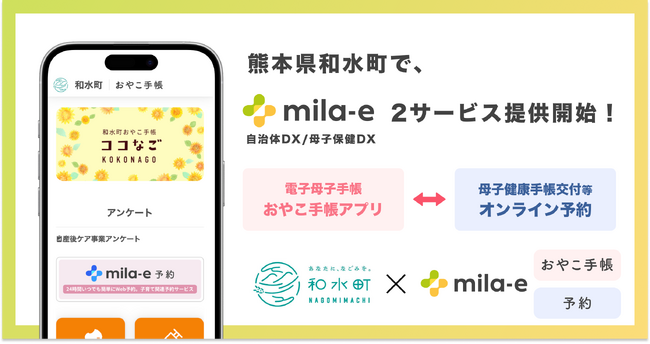 ミラボ、熊本県 和水町で 母子保健DX「mila-e」母子手帳アプリ・オンライン予約の提供を開始