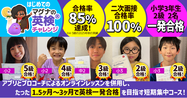 【はじめての英検(R)チャレンジ】英検5級4級の合格率が85%！第一回「マグナの英検チャレンジ」で驚きの成果報告！