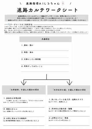 進路指導AI『しろちゃん』の効果を高める「進路カルテ」を公開。ワークシートを使って迷わず進路を検討