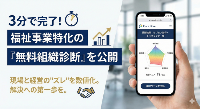 あなたの施設は大丈夫？現場と経営の乖離をたった3分で判定。「離職・理念浸透・採用」の課題を数値化する、福祉特化型『組織デザイン無料診断』をプレイス・リーブルが提供開始【改善アドバイス付】