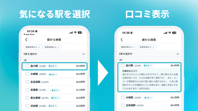不動産情報アプリ「カナリー(CANARY)」に新機能 駅検索時に口コミを表示