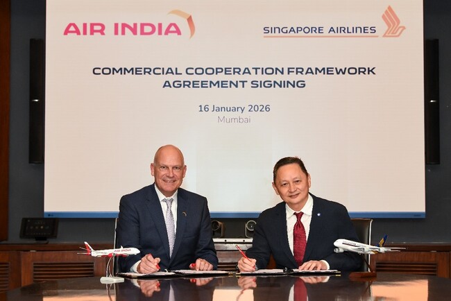 シンガポール航空とエア インディア、商業協力に関する枠組み合意書を締結