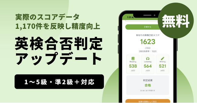 英検の合否判定（CSEスコア推定）を更新、実際のスコア1,170件を反映｜スタスタApps