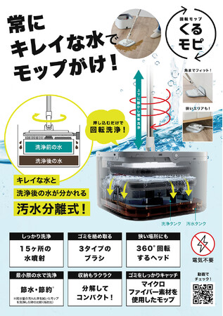 くるくる回して、床すっきり。汚れた水で拭かない新発想の「回転モップ くるモピ」を1月21日より発売