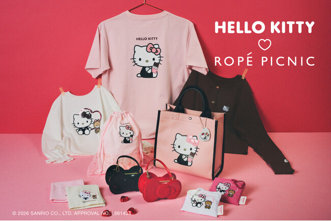 「ROPE' PICNIC×HELLO KITTY」コラボレーション第3弾。バレンタインの甘い季節にぴったり！スウィートな「ハローキティ」の限定コレクション全7型登場。
