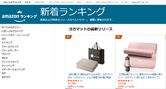 【AP LAB】Amazonでヨガマット・トレーニングマットが同時にランキング上位を獲得