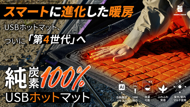 車中泊に便利な純炭素100％のUSBホットマットがマクアケにてプロジェクト開始！