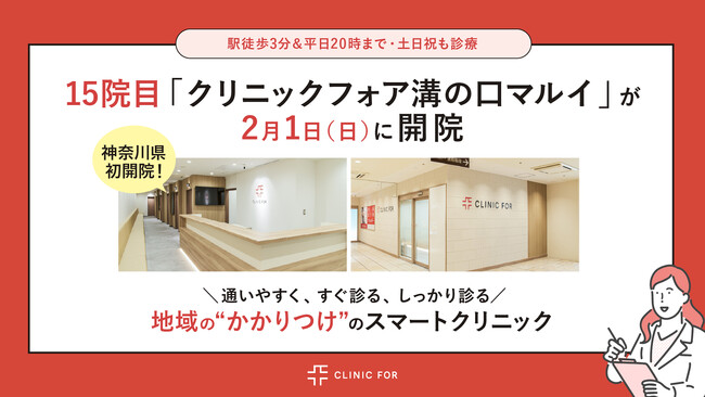 神奈川県 初開院！15院目「クリニックフォア溝の口マルイ」2月1日（日）に開院！駅徒歩3分＆平日20時まで・土日祝も診療