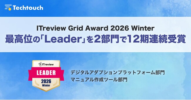 テックタッチ、「ITreview Grid Award 2026 Winter」最高位の「Leader」を3部門で受賞、うち2部門で12期連続の最高評価