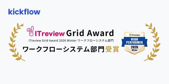 クラウドワークフロー「kickflow」、「ITreview Grid Award 2026 Winter」にて 「High Performer」を受賞