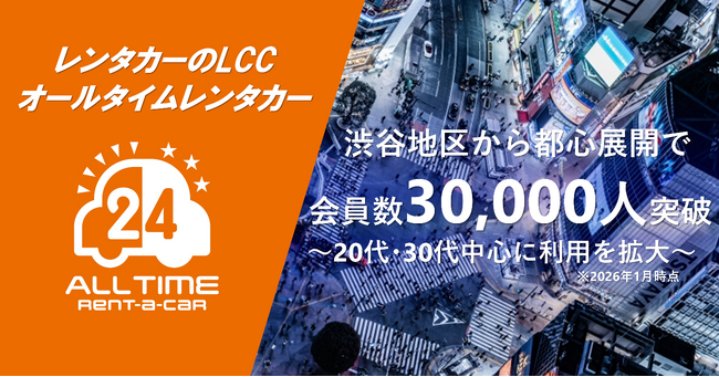 24時間利用可能なカーシェア型LCCレンタカー「オールタイムレンタカー」会員数30,000人突破