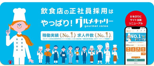 飲食転職サイト求人件数No.1『グルメキャリー』が8年ぶりにサイトを全面リニューアルしました！