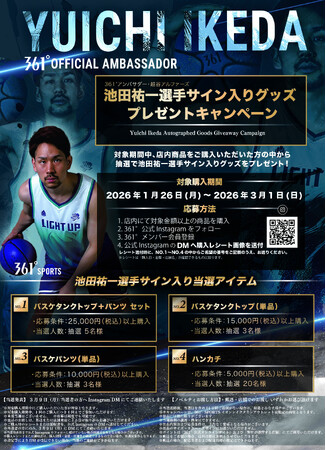 【361° SPORTS】池田選手サイン入りグッズが当たるプレゼント企画を実施