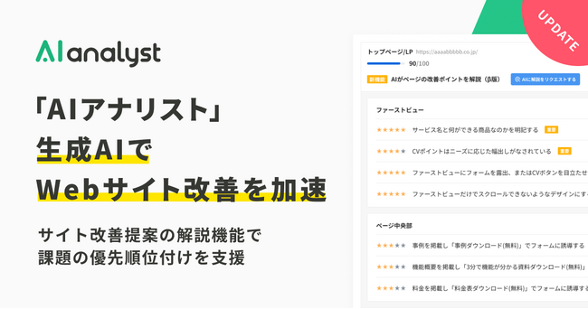 『AIアナリスト』、生成AIでWebサイト改善を加速-サイト改善提案の解説機能で課題の優先順位付けを支援