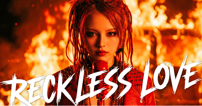 AIアーティストReDia、ファンの声を受け代表曲「RECKLESS LOVE」のMVを公開。炎の中で熱唱し、崖をバイクで飛び越える。AI映像ならではの表現に挑んだ渾身の映像作品