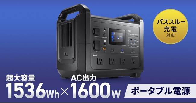 1536Whの大容量で1600WのAC出力に対応、パススルー機能を搭載したポータブル電源を発売